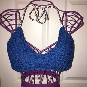 Blue crochet bikini top